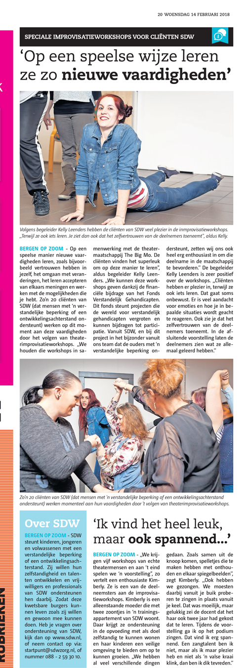 krantenartikel workshop improviseren theater The Big Mo